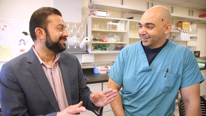 Rajesh Khanna (left), UA associate professor of pharmacology and senior author of the study, with Mohab Ibrahim, UA assistant professor of anesthesiology and pharmacology and lead author of the study, in the lab. (Photo: Bob Demers/UANews) Rajesh Khanna (left), UA associate professor of pharmacology and senior author of the study, with Mohab Ibrahim, UA assistant professor of anesthesiology and pharmacology and lead author of the study, in the lab. (Photo: Bob Demers/UANews)
